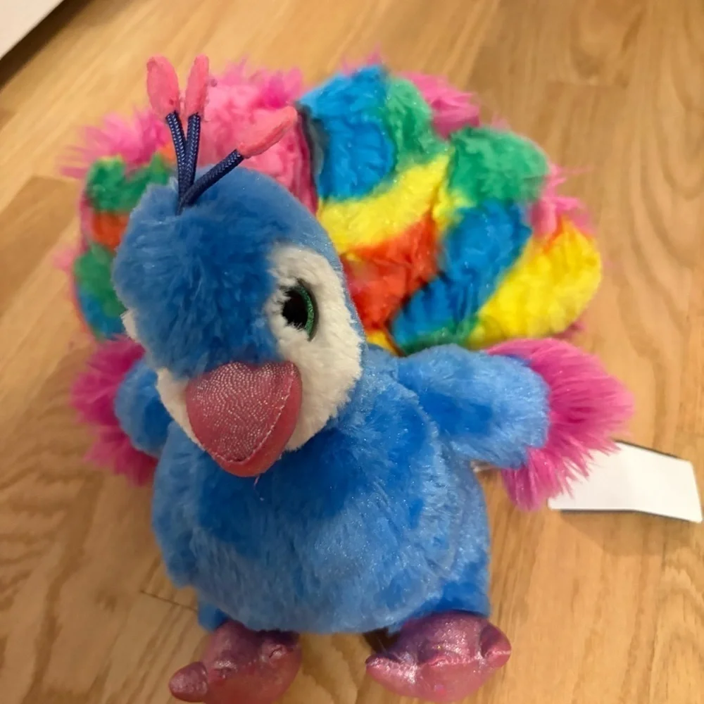 Wild Republic Plush Peacock Stuffed Animal Bird Rainbow Tail Feathers 10”